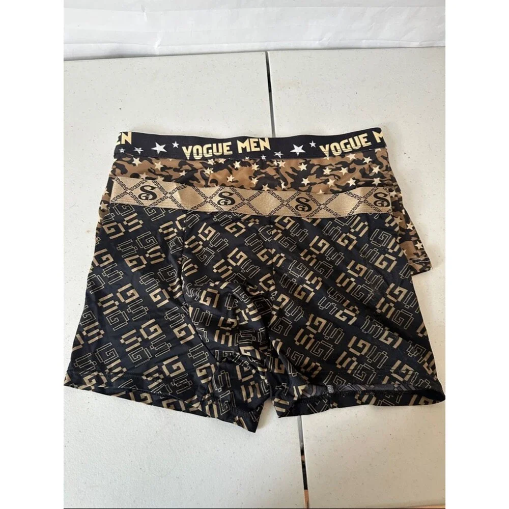 Men’s Boxer Briefs Size Large Everyday Comfort Underwear Black & Gold Patterns